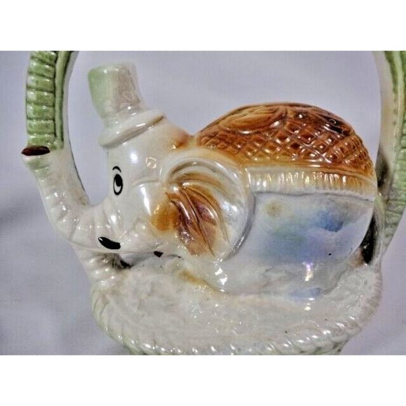 Vintage Lusterware Glaze Elephant Basket Mid-Century Porcelain #1906 Brazil - Picture 5 of 9